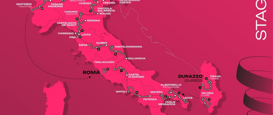 Giro d'Italia 2025 between 9 May and 1 June 2025. A quick overview of the list of all 21 stages